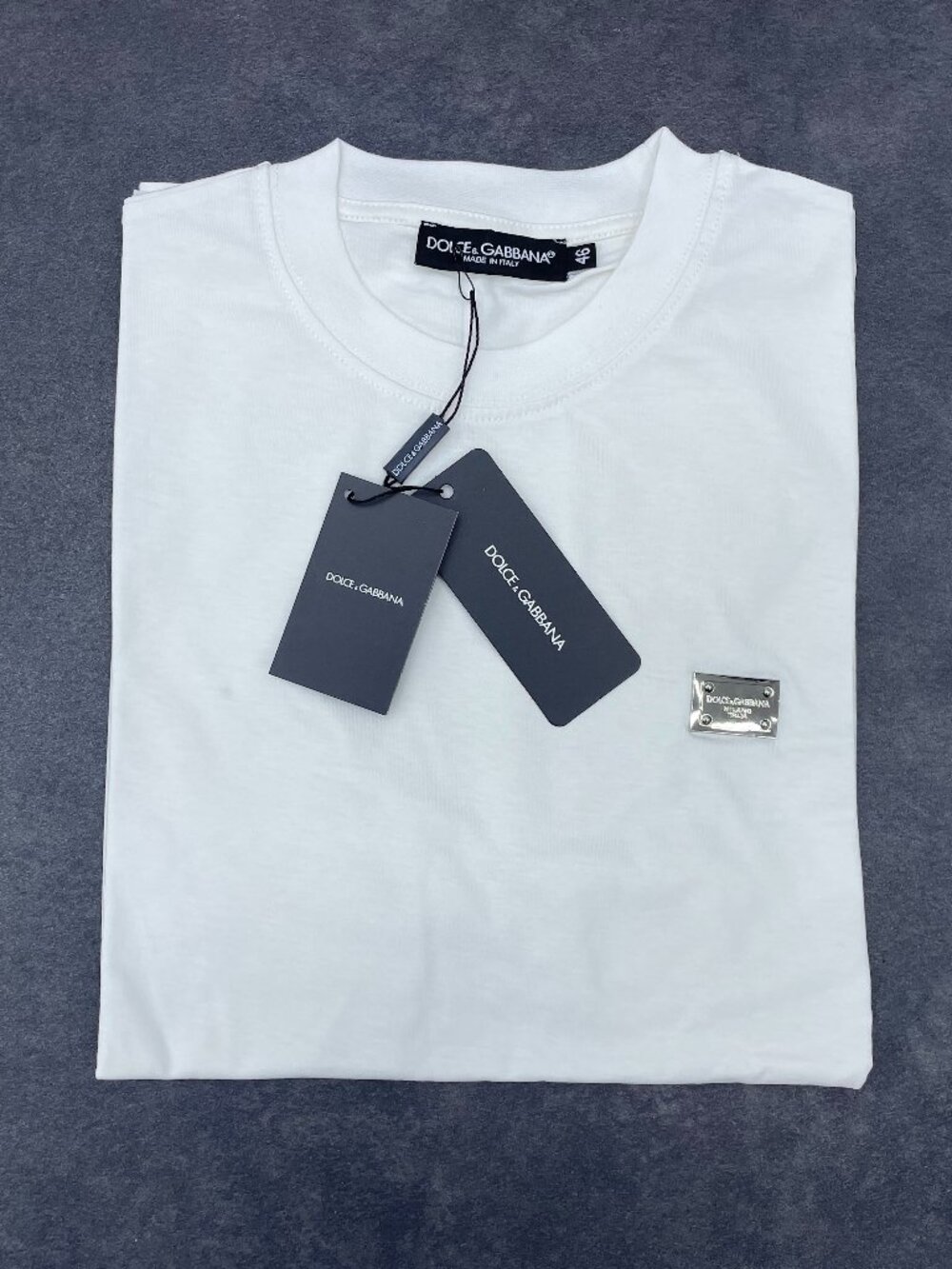 Dolce & Gabbana Men’s White Logo Plaque T-Shirt- Size 46 (Small)